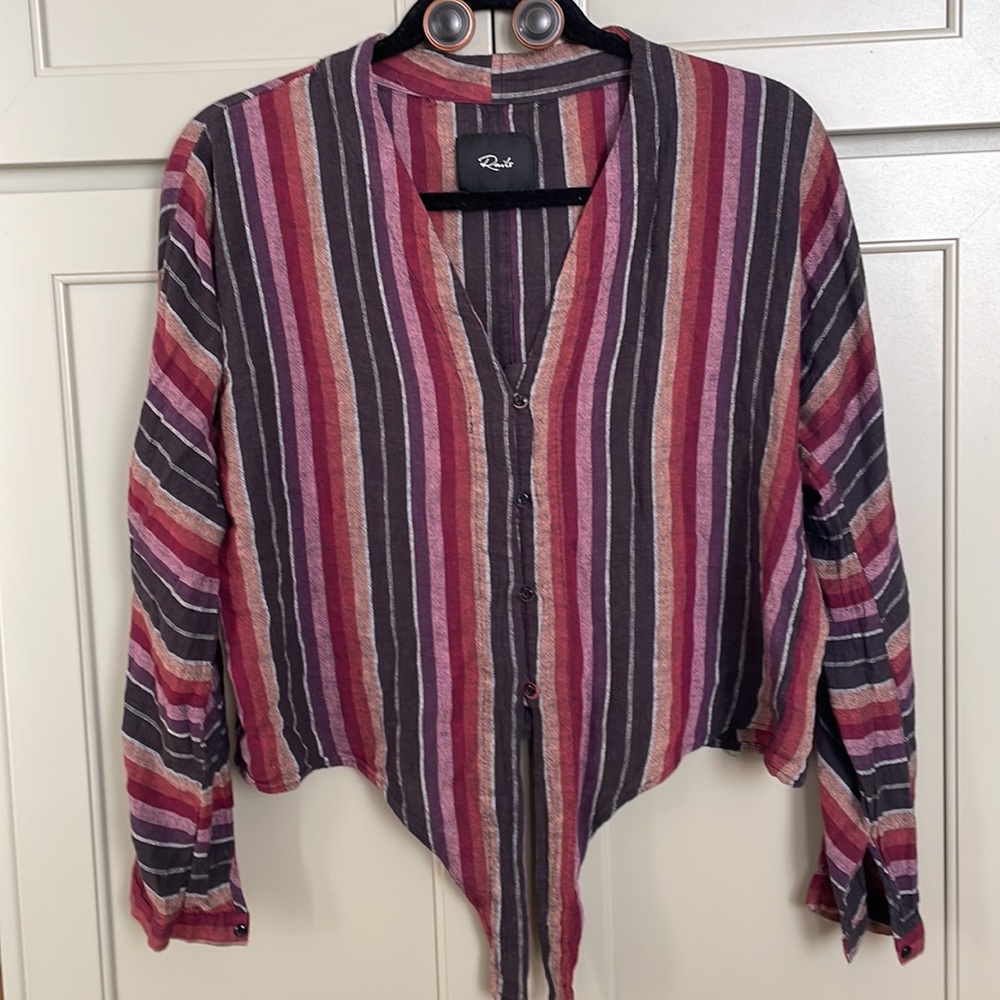 Rails Sloane Boho Long Sleeve Tie Front Stripe Crop Top